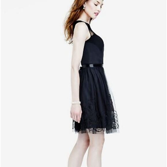 Eliza J Sleeveless Illusion Neckline Belted Cocktail Dress Navy Large - Picture 4 of 12